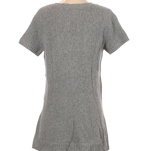 EILEEN FISHER Gray Wool Silk Blend V-Neck Short Sleeve Pockets Sweater Size XS - Picture 3 of 4